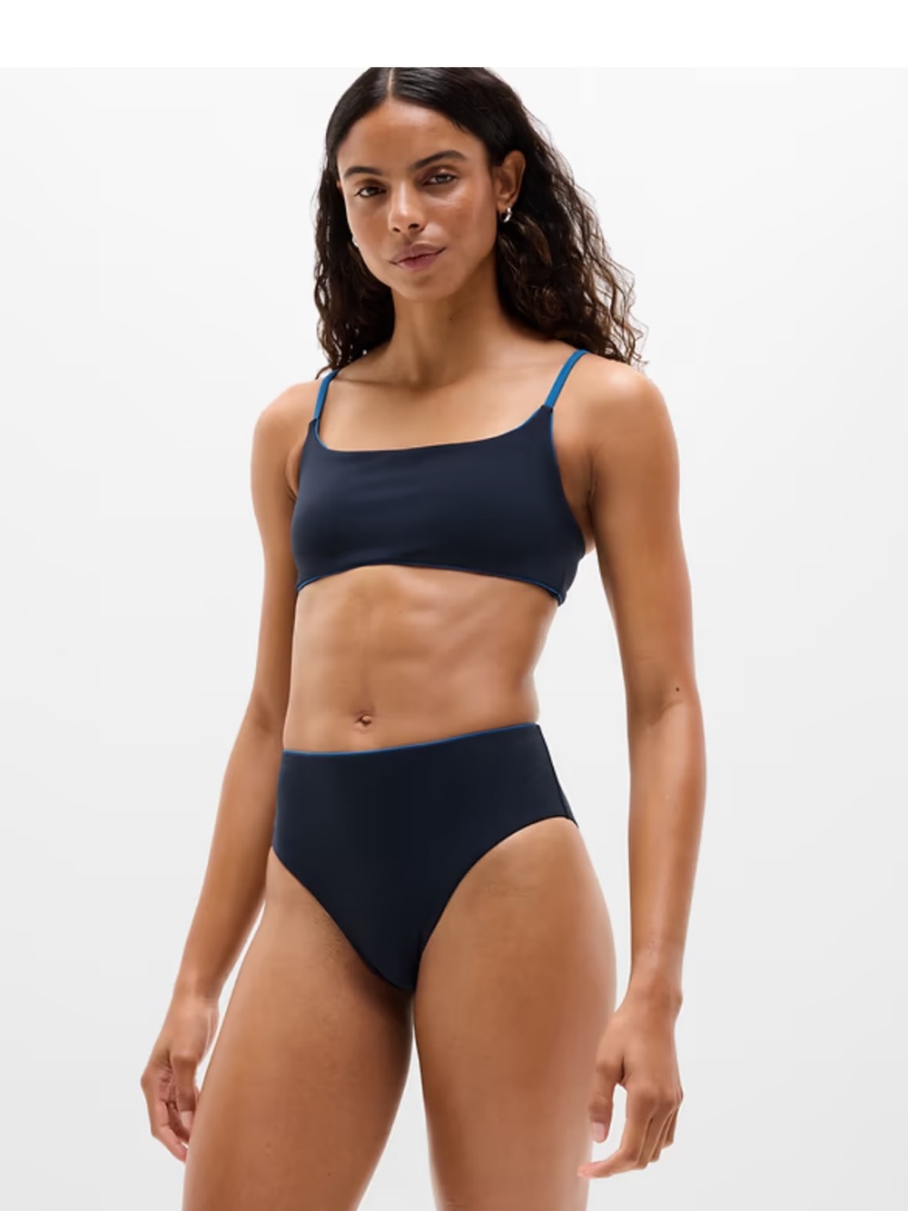 Athleta High Waist Cheeky Tipped Swim Bottom in Color Eclipse/Breaker, Size L